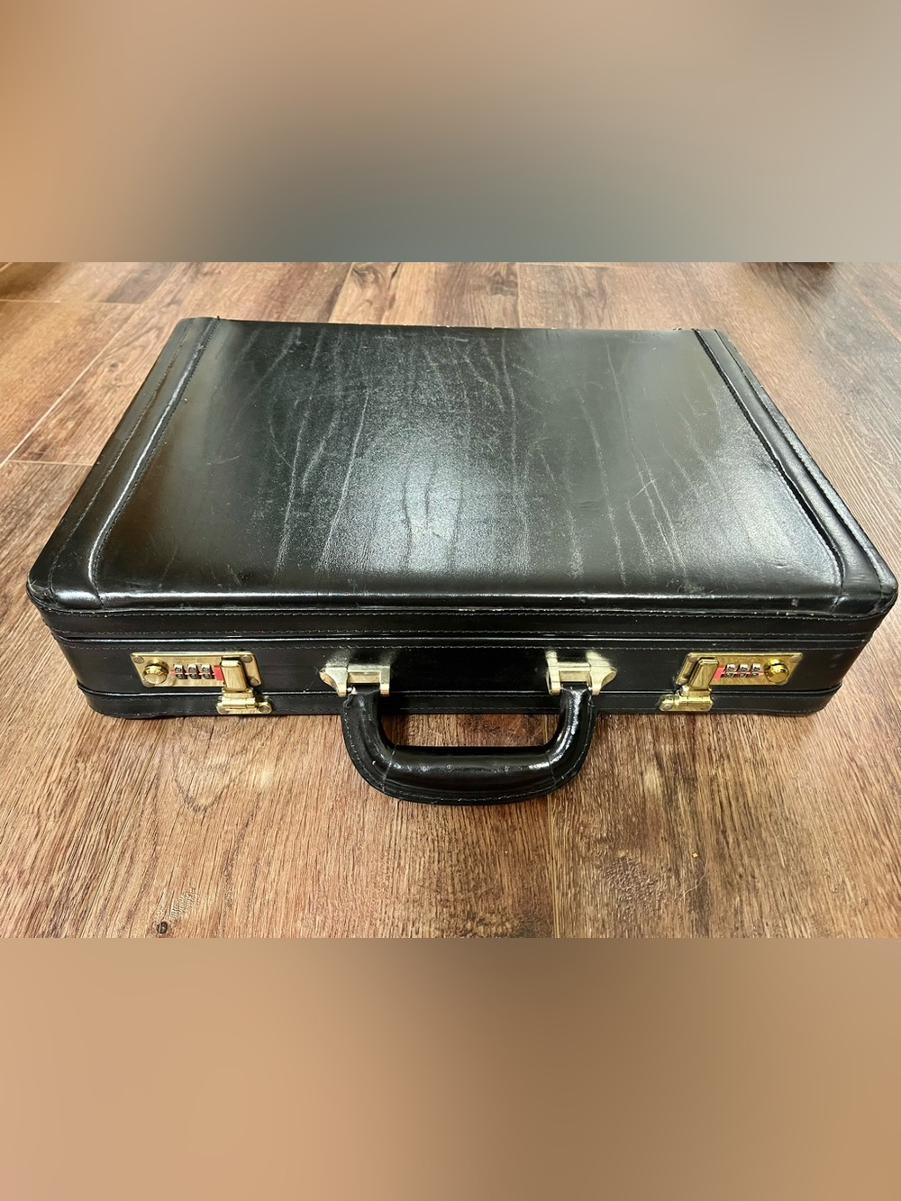 Vintage Jourdan Classic Black Leather Briefcase, Snap Open Combination Locks